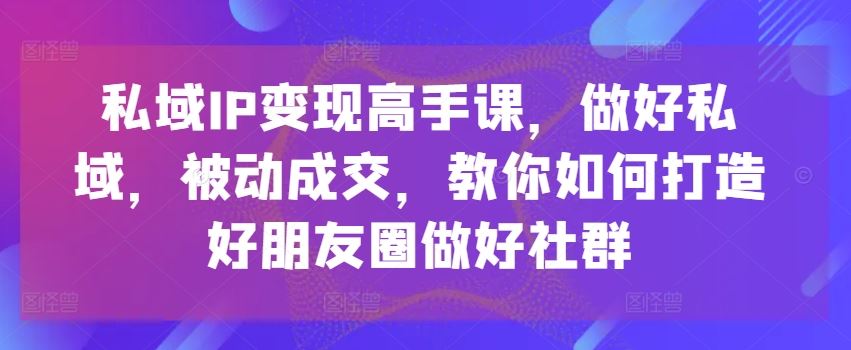 私域IP变现高手课，做好私域，被动成交，教你如何打造好朋友圈做好社群-玩备项目资源网