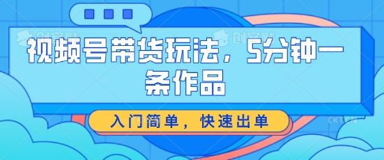 视频号带货玩法，5分钟一条作品，入门简单，快速出单【揭秘】-玩备项目资源网