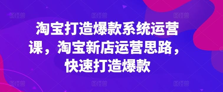淘宝打造爆款系统运营课，淘宝新店运营思路，快速打造爆款-玩备项目资源网