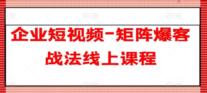 企业短视频-矩阵爆客战法线上课程-玩备项目资源网