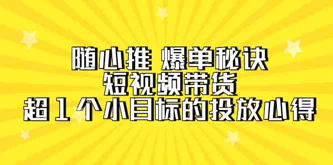 （9687期）随心推 爆单秘诀，短视频带货-超1个小目标的投放心得（7节视频课）-玩备项目资源网