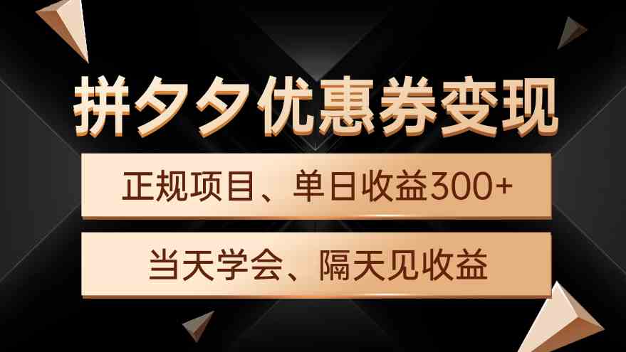 （9749期）拼夕夕优惠券变现，单日收益300+，手机电脑都可操作-玩备项目资源网
