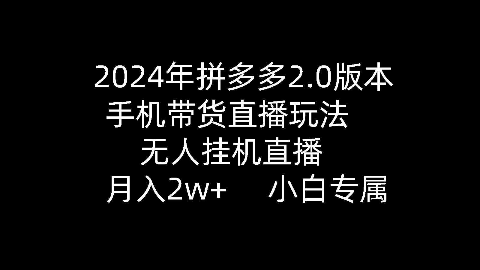（9768期）2024年拼多多2.0版本，手机带货直播玩法，无人挂机直播， 月入2w+， 小…-玩备项目资源网
