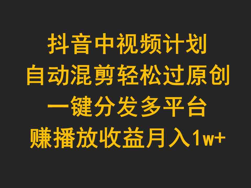 （9825期）抖音中视频计划，自动混剪轻松过原创，一键分发多平台赚播放收益，月入1w+-玩备项目资源网