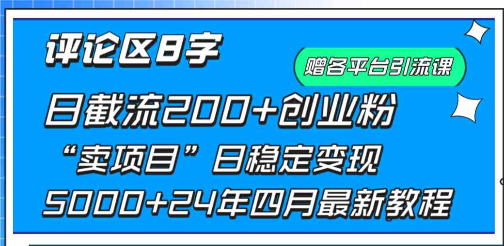 （9851期）评论区8字日载流200+创业粉  日稳定变现5000+24年四月最新教程！-玩备项目资源网