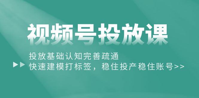 （10205期）视频号投放课：投放基础认知完善疏通，快速建模打标签，稳住投产稳住账号-玩备项目资源网