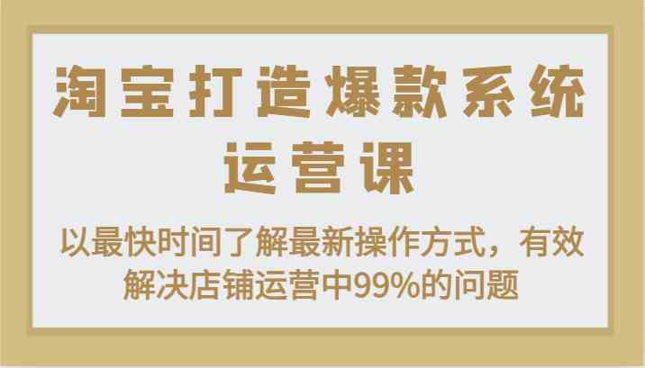 淘宝打造爆款系统运营课：以最快时间了解最新操作方式，有效解决店铺运营中99%的问题-玩备项目资源网