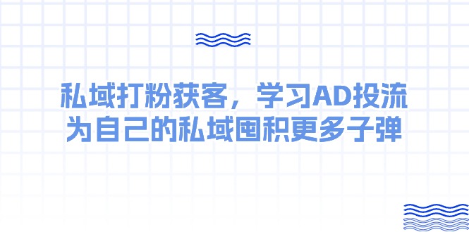 （10728期）某收费课：私域打粉获客，学习AD投流，为自己的私域囤积更多子弹-玩备项目资源网