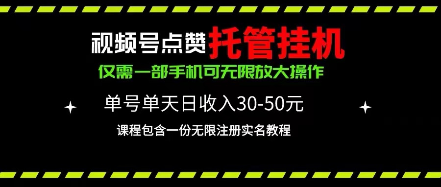 （10644期）视频号点赞托管挂机，单号单天利润30~50，一部手机无限放大（附带无限…-玩备项目资源网
