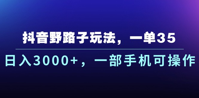 （10909期）抖音野路子玩法，一单35.日入3000+，一部手机可操作-玩备项目资源网