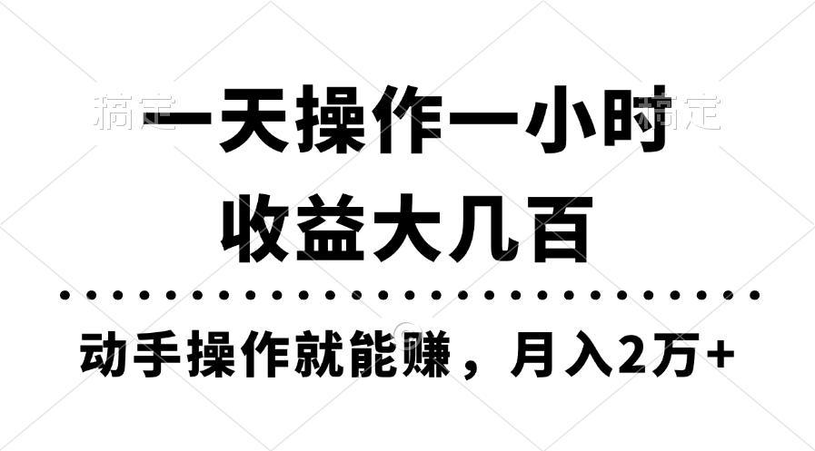 （11263期）一天操作一小时，收益大几百，动手操作就能赚，月入2万+教学-玩备项目资源网