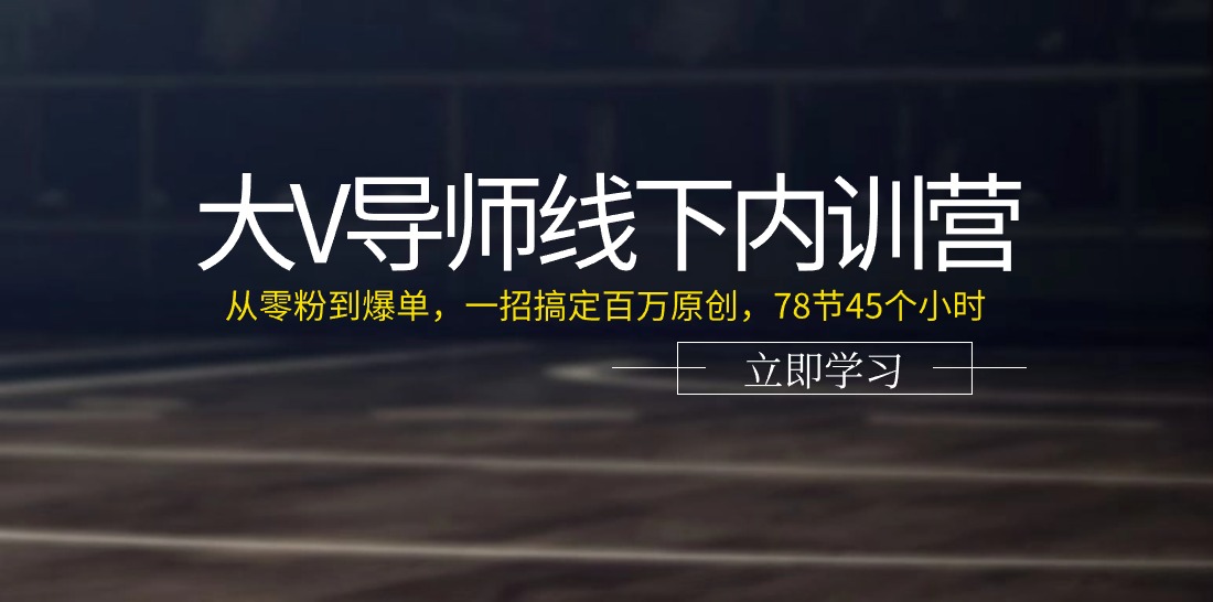 （11261期）大V导师线下内训营：从零粉到爆单，一招搞定百万原创，78节45个小时-玩备项目资源网