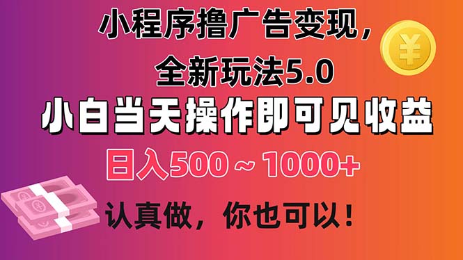 （11293期）小程序撸广告变现，全新玩法5.0，小白当天操作即可上手，日收益 500~1000+-玩备项目资源网