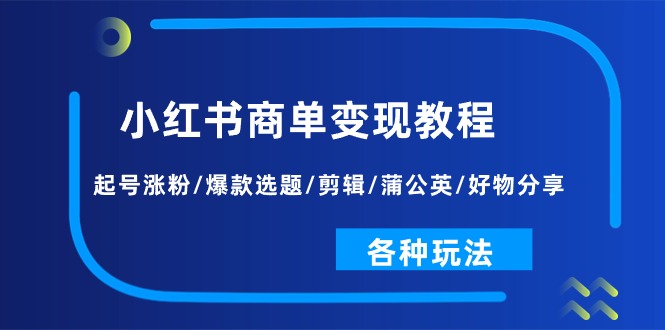 （11164期）小红书商单变现教程：起号涨粉/爆款选题/剪辑/蒲公英/好物分享/各种玩法-玩备项目资源网