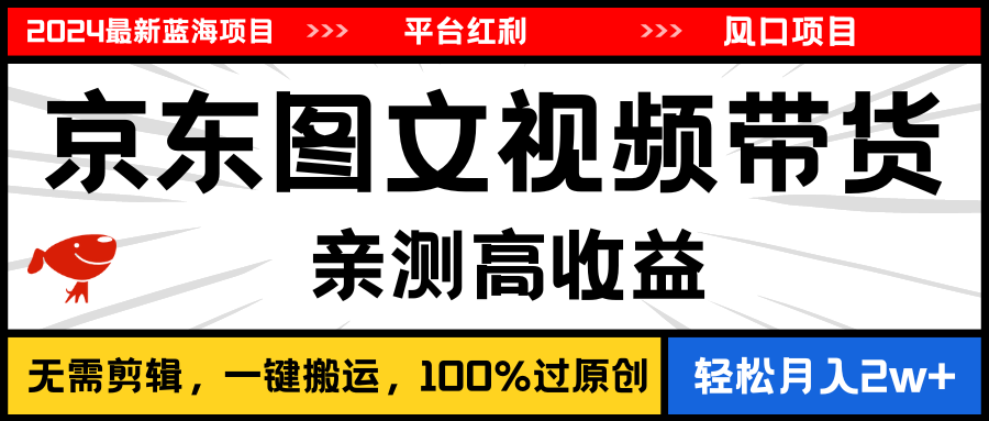 （11147期）2024最新蓝海项目，逛逛京东图文视频带货，无需剪辑，月入20000+-玩备项目资源网