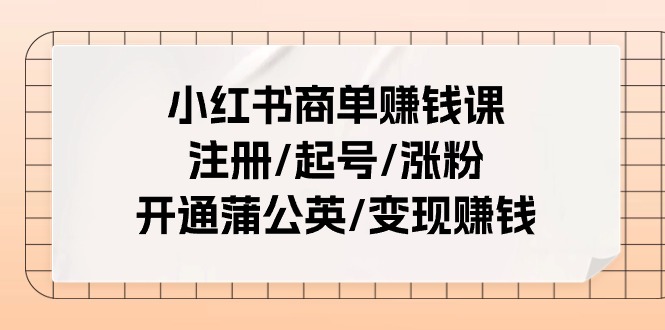 （11130期）小红书商单赚钱课：注册/起号/涨粉/开通蒲公英/变现赚钱（25节课）-玩备项目资源网