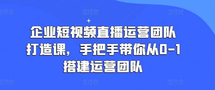企业短视频直播运营团队打造课，手把手带你从0-1搭建运营团队-玩备项目资源网
