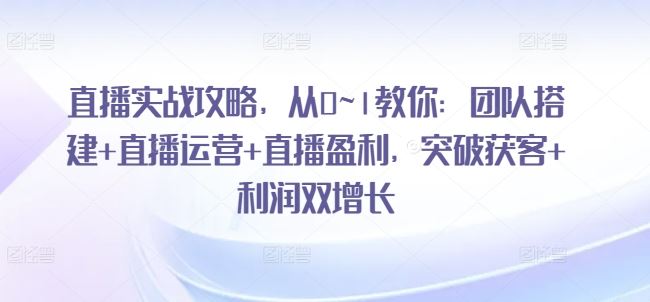 直播实战攻略，​从0~1教你：团队搭建+直播运营+直播盈利，突破获客+利润双增长-玩备项目资源网