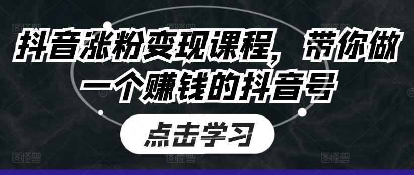 抖音涨粉变现课程，带你做一个赚钱的抖音号-玩备项目资源网