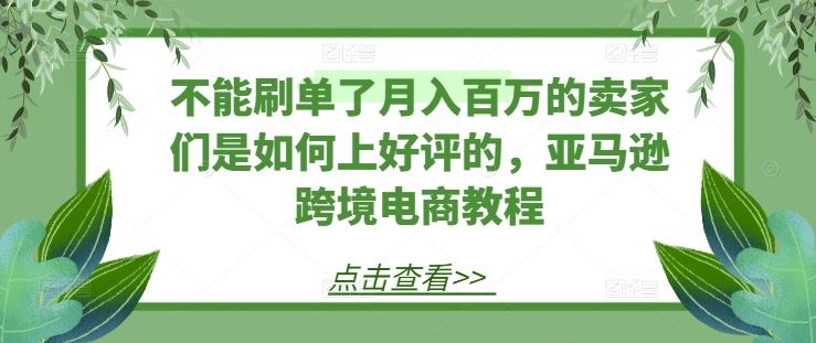不能刷单了月入百万的卖家们是如何上好评的，亚马逊跨境电商教程-玩备项目资源网