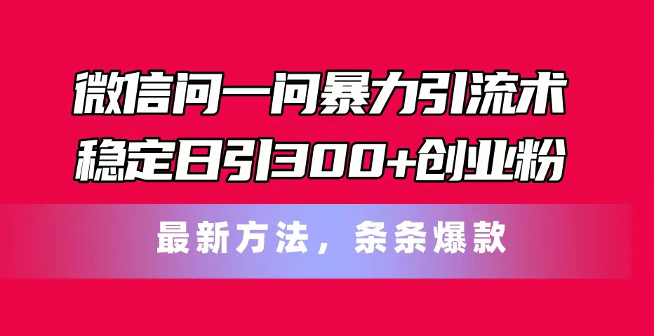 （11486期）微信问一问暴力引流术，稳定日引300+创业粉，最新方法，条条爆款-玩备项目资源网