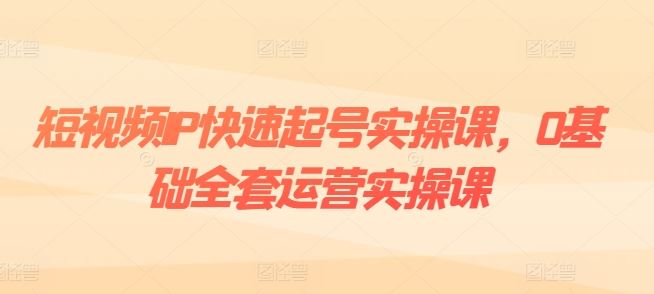 短视频IP快速起号实操课，0基础全套运营实操课，爆款内容设计+粉丝运营+内容变现-玩备项目资源网