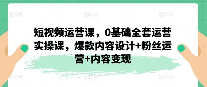短视频运营课，0基础全套运营实操课，爆款内容设计+粉丝运营+内容变现-玩备项目资源网
