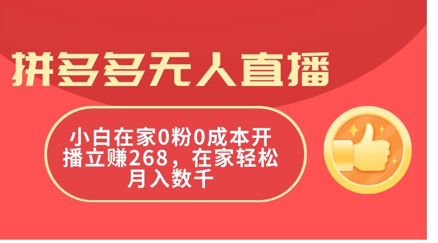 （11521期）拼多多无人直播，小白在家0粉0成本开播立赚268，在家轻松月入数千-玩备项目资源网