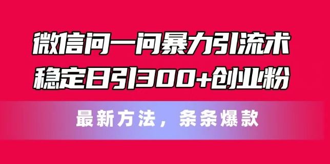 微信问一问暴力引流术，稳定日引300+创业粉，最新方法，条条爆款【揭秘】-玩备项目资源网