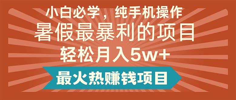 （11583期）小白必学，纯手机操作，暑假最暴利的项目轻松月入5w+最火热赚钱项目-玩备项目资源网
