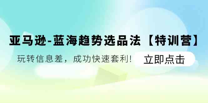 亚马逊蓝海趋势选品法【特训营】：玩转信息差，成功快速套利-玩备项目资源网