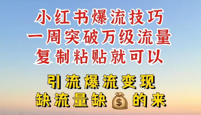 小红书爆流技巧，一周突破万级流量，复制粘贴就可以，引流爆流变现【揭秘】-玩备项目资源网