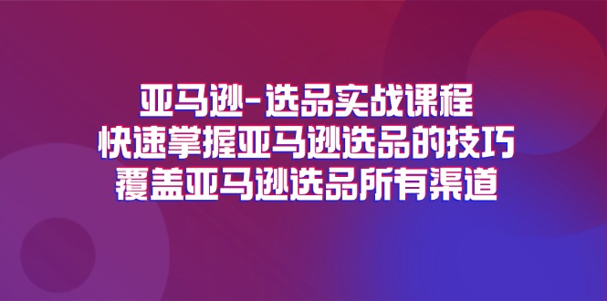 （11620期）亚马逊-选品实战课程，快速掌握亚马逊选品的技巧，覆盖亚马逊选品所有渠道-玩备项目资源网