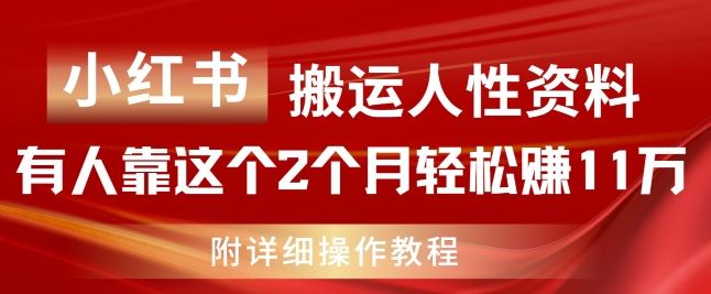 小红书搬运人性资料，有人靠这个2个月轻松赚11w，附教程【揭秘】-玩备项目资源网
