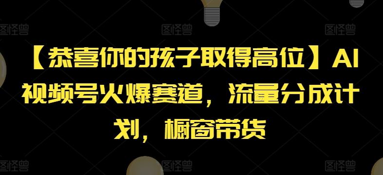 【恭喜你的孩子取得高位】AI视频号火爆赛道，流量分成计划，橱窗带货【揭秘】-玩备项目资源网