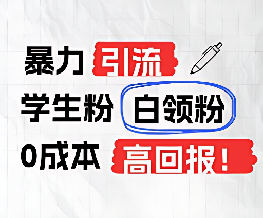 暴力引流学生粉白领粉，吊打以往垃圾玩法，0成本，高回报-玩备项目资源网