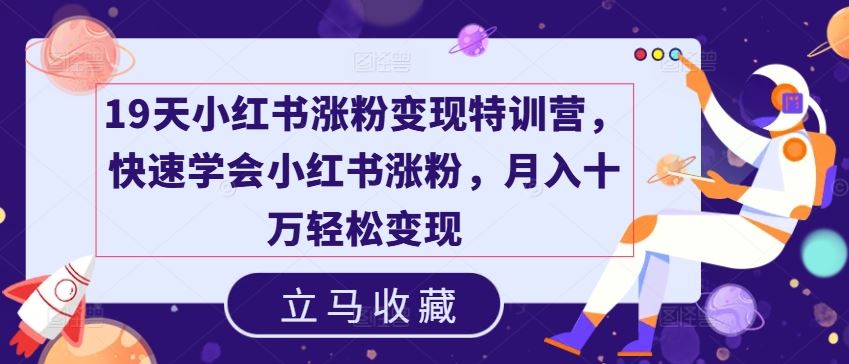 19天小红书涨粉变现特训营，快速学会小红书涨粉，月入十万轻松变现-玩备项目资源网