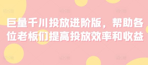 巨量千川投放进阶版，帮助各位老板们提高投放效率和收益-玩备项目资源网