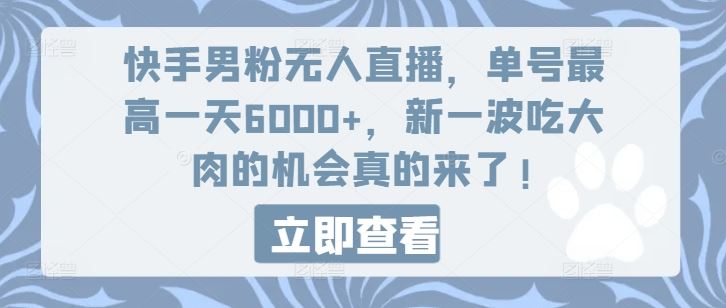 快手男粉无人直播，单号最高一天6000+，新一波吃大肉的机会真的来了-玩备项目资源网