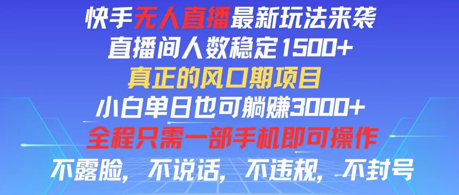 （11792期）快手无人直播全新玩法，直播间人数稳定1500+，小白单日也可躺赚3000+，…-玩备项目资源网