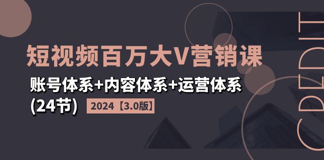 （11795期）2024短视频·百万大V营销课【3.0版】账号体系+内容体系+运营体系(24节)-玩备项目资源网
