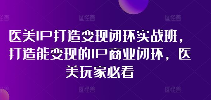 医美IP打造变现闭环实战班，打造能变现的IP商业闭环，医美玩家必看!-玩备项目资源网