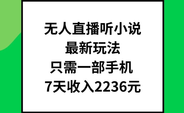 无人直播听小说最新玩法，只需一部手机，7天收入2236元【揭秘】-玩备项目资源网