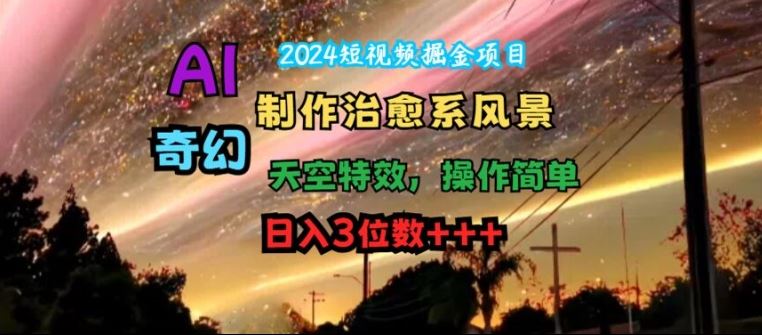 2024短视频掘金项目，AI制作治愈系风景，奇幻天空特效，操作简单，日入3位数【揭秘】-玩备项目资源网