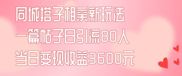 同城搭子相亲新玩法一篇帖子引流80人当日变现3600元(项目教程+实操教程)【揭秘】-玩备项目资源网