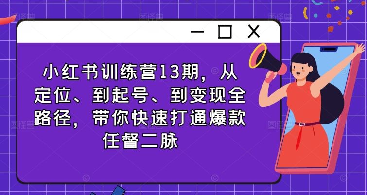 小红书训练营13期，从定位、到起号、到变现全路径，带你快速打通爆款任督二脉-玩备项目资源网