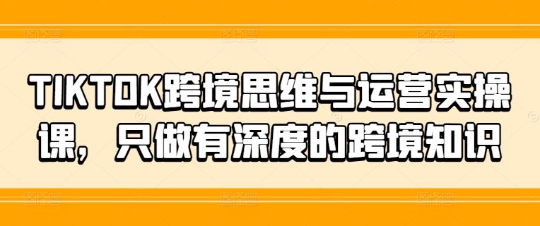 TIKTOK跨境思维与运营实操课，只做有深度的跨境知识-玩备项目资源网