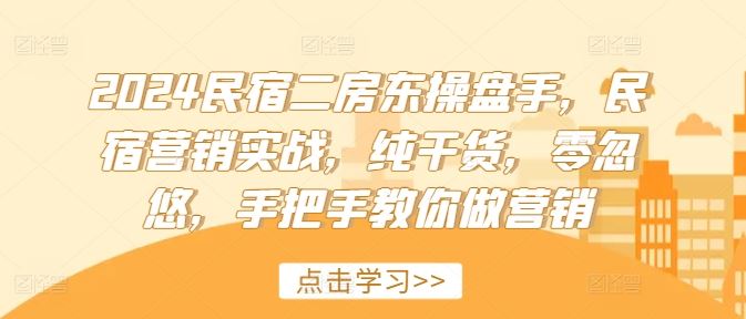 2024民宿二房东操盘手，民宿营销实战，纯干货，零忽悠，手把手教你做营销-玩备项目资源网