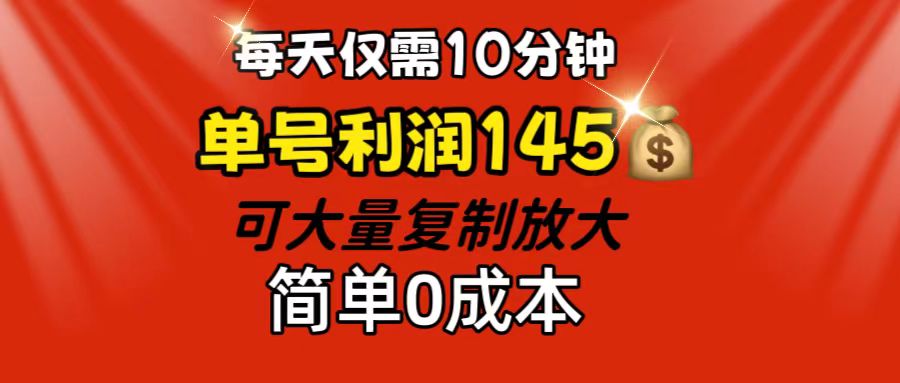 （12027期）每天仅需10分钟，单号利润145 可复制放大 简单0成本-玩备项目资源网