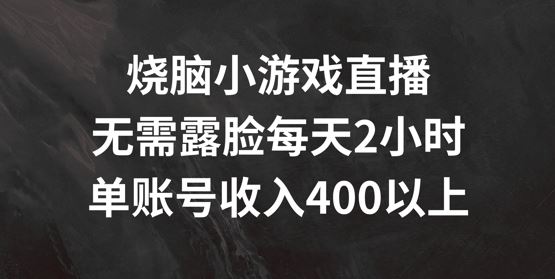 烧脑小游戏直播，无需露脸每天2小时，单账号日入400+【揭秘】-玩备项目资源网
